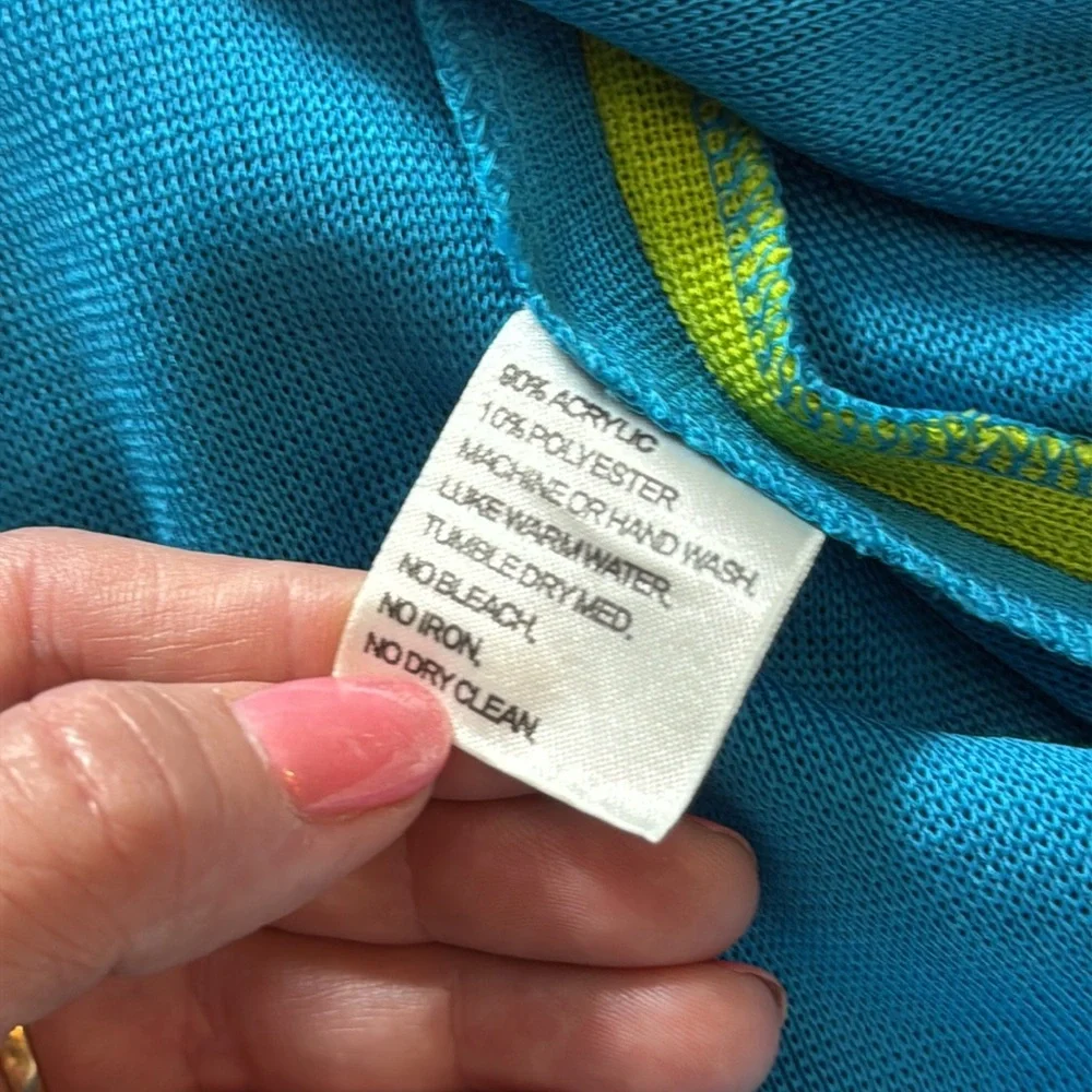 Exclusively Misook Blue and Lime Green Cardigan Sweater XL Vintage